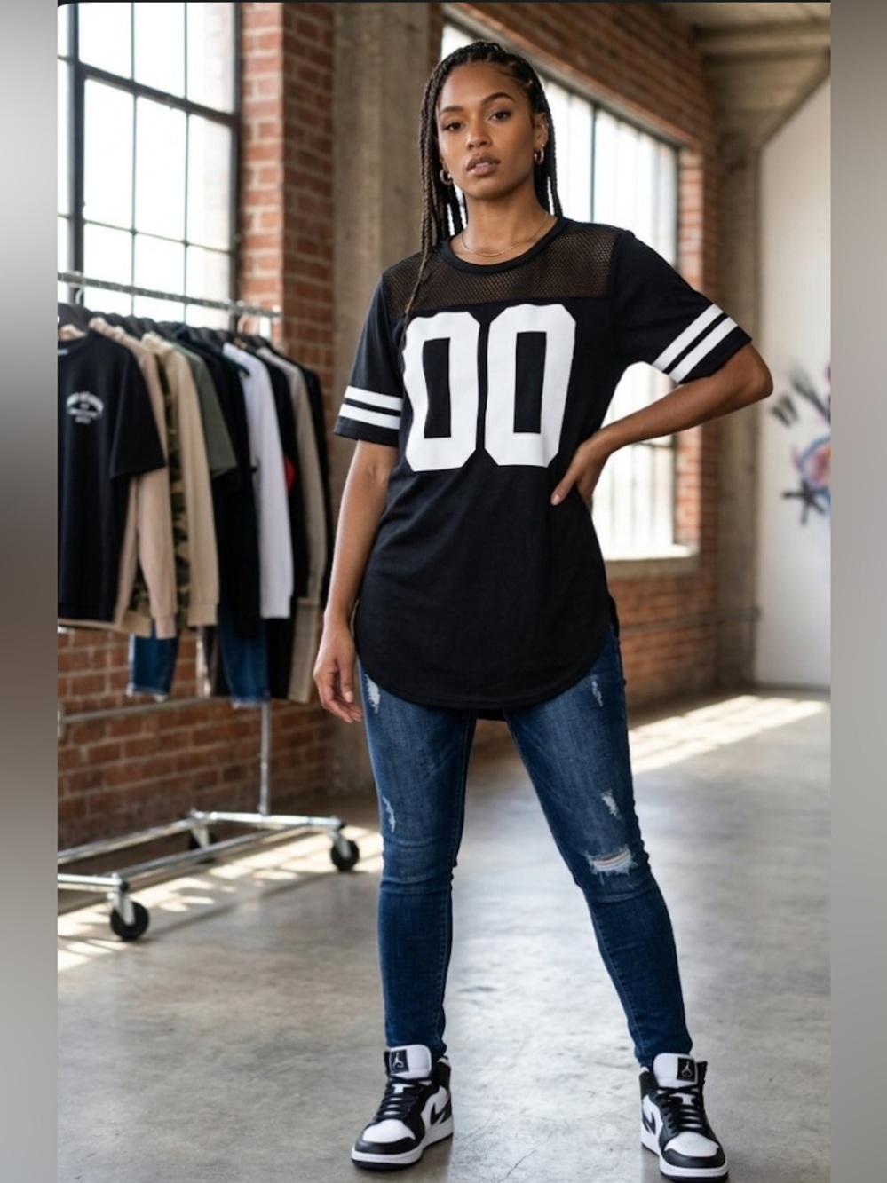 Fashion Nova Black Mesh Sports Tee with Subtle Pink Logo